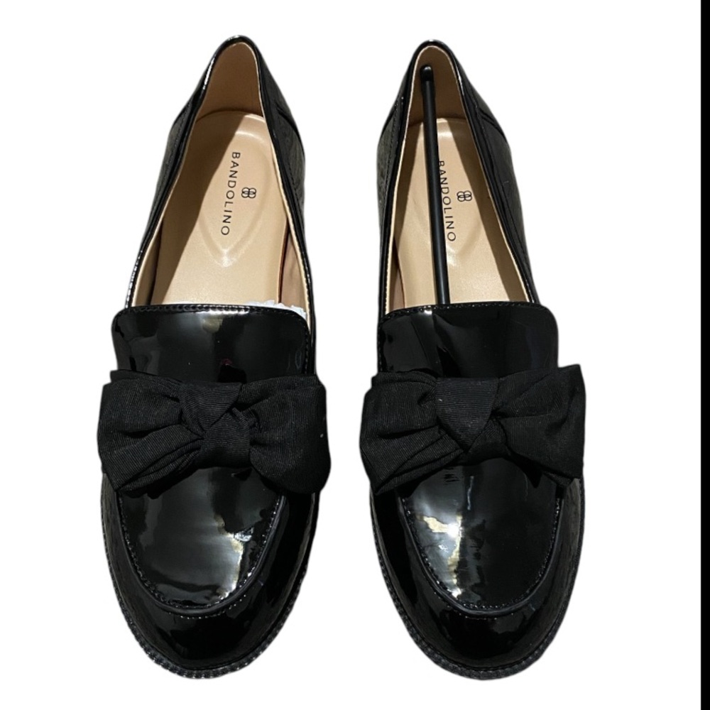 Bandolino Women's Lindio Bow Block Heel Slip-On Loafer Black Size 7 1/2 W US